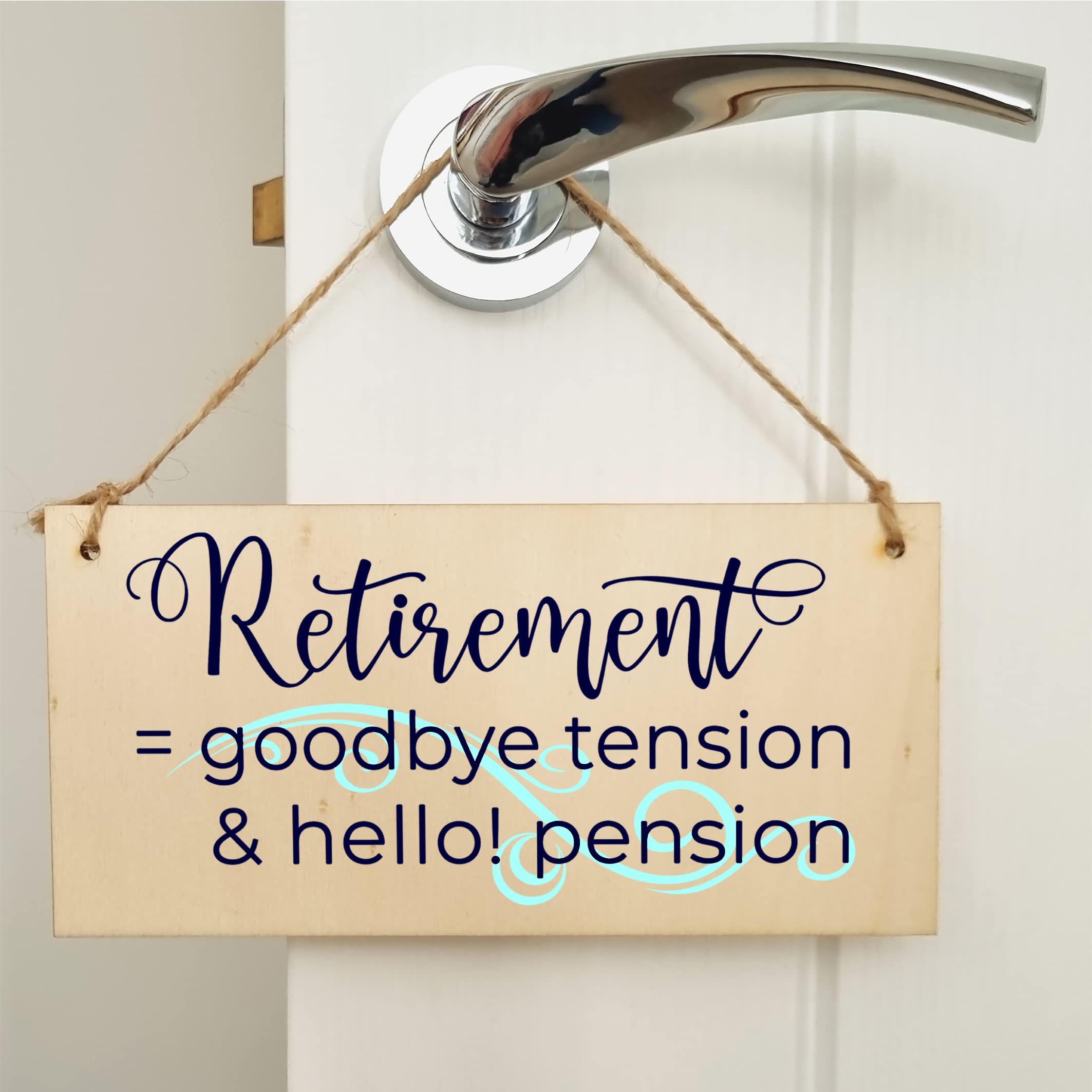 Handmade Wooden Hanging Wall Plaque Retired Goodbye Tension Hello Pension Funny Retirement Work Colleague Gift