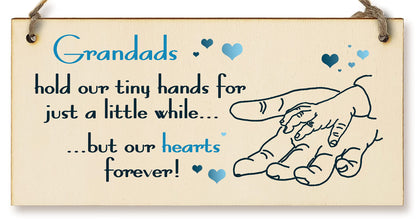 The Plum Penguin Handmade Wooden Hanging Wall Plaque Grandads Hold Little Hands Hearts Forever Sentimental Gift Father's Day