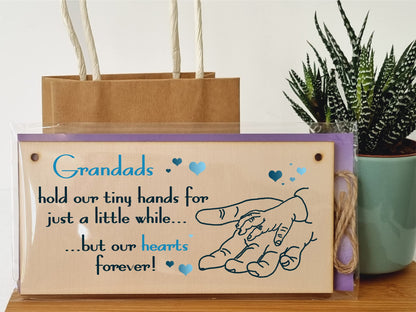 The Plum Penguin Handmade Wooden Hanging Wall Plaque Grandads Hold Little Hands Hearts Forever Sentimental Gift Father's Day