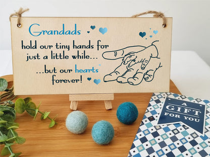 The Plum Penguin Handmade Wooden Hanging Wall Plaque Grandads Hold Little Hands Hearts Forever Sentimental Gift Father's Day