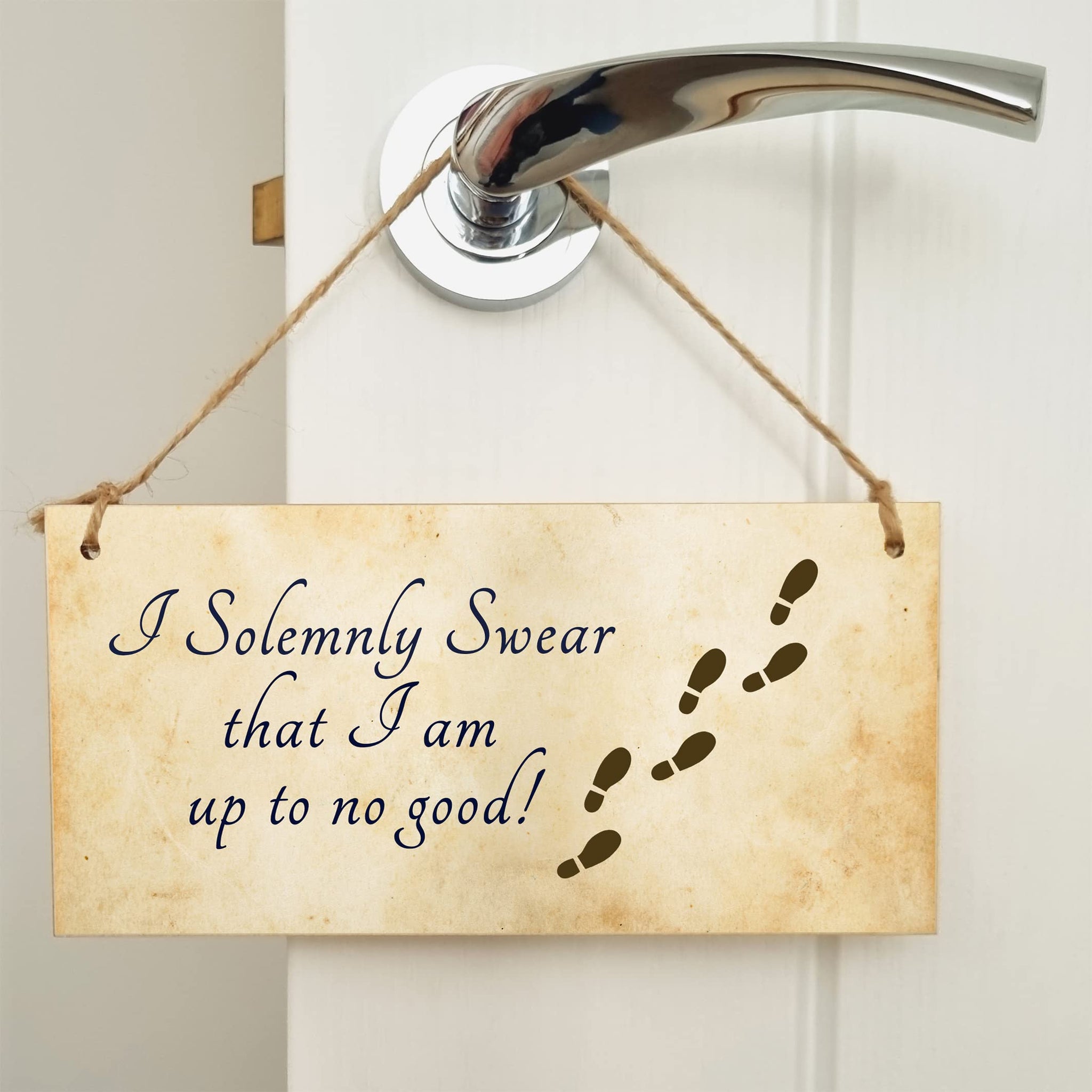 The Plum Penguin Handmade Wooden Hanging Wall Plaque I Solemnly Swear Up to No Good Fun Sign Wizards Fantasy Story