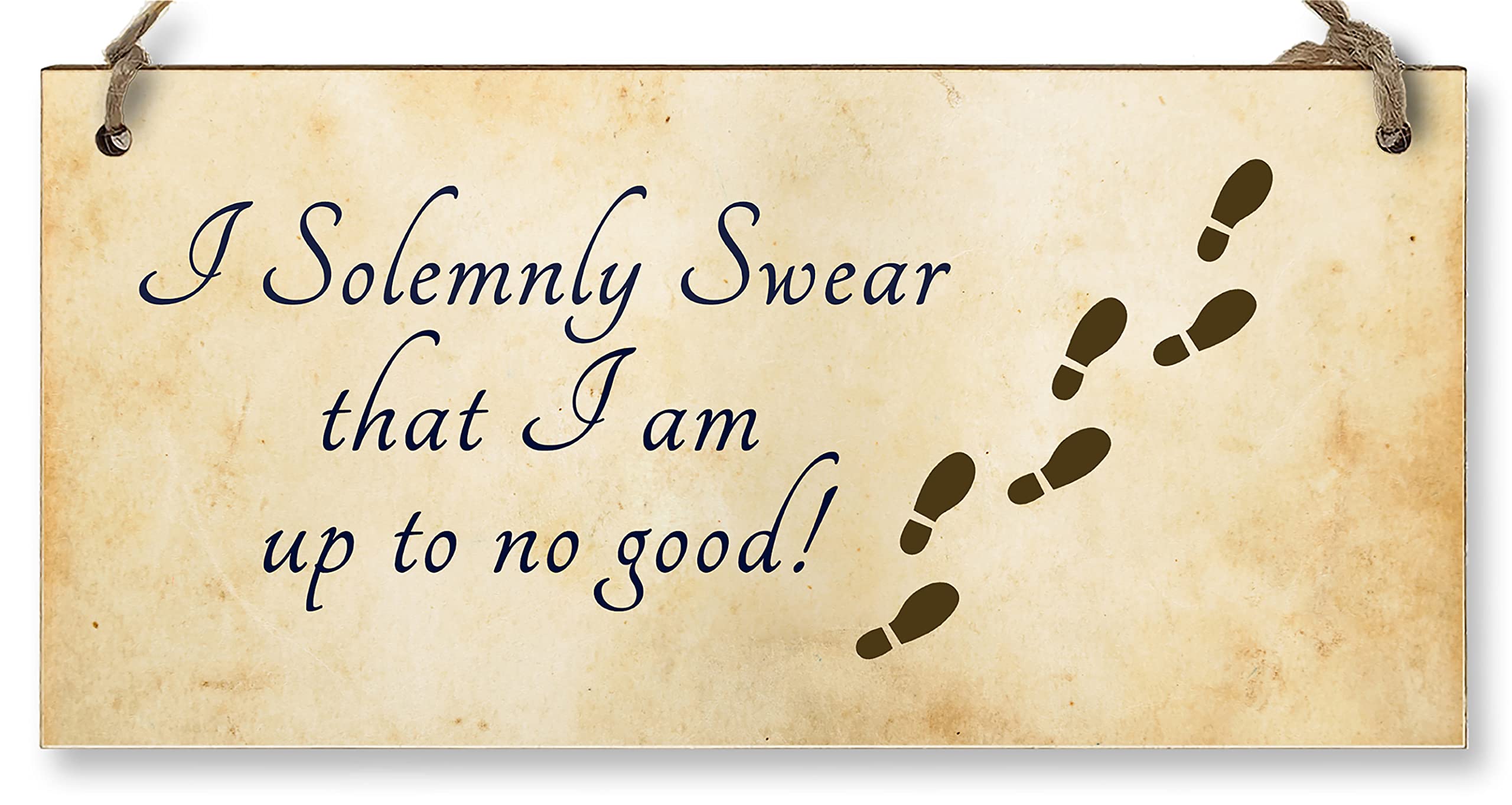 The Plum Penguin Handmade Wooden Hanging Wall Plaque I Solemnly Swear Up to No Good Fun Sign Wizards Fantasy Story