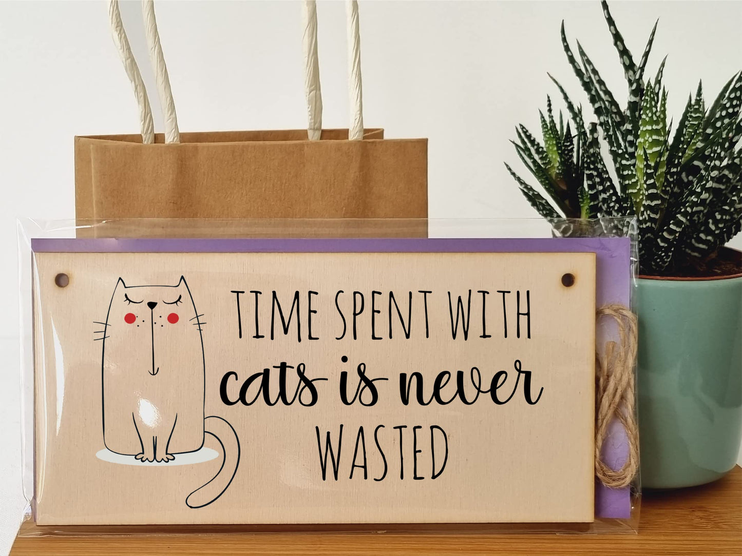 The Plum Penguin Handmade Wooden Hanging Wall Plaque Time With Cats Never Wasted Pet Lover Cat Mum Dad Sign
