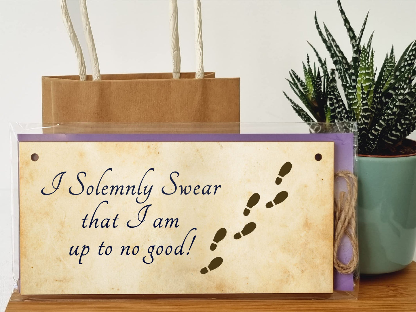 The Plum Penguin Handmade Wooden Hanging Wall Plaque I Solemnly Swear Up to No Good Fun Sign Wizards Fantasy Story