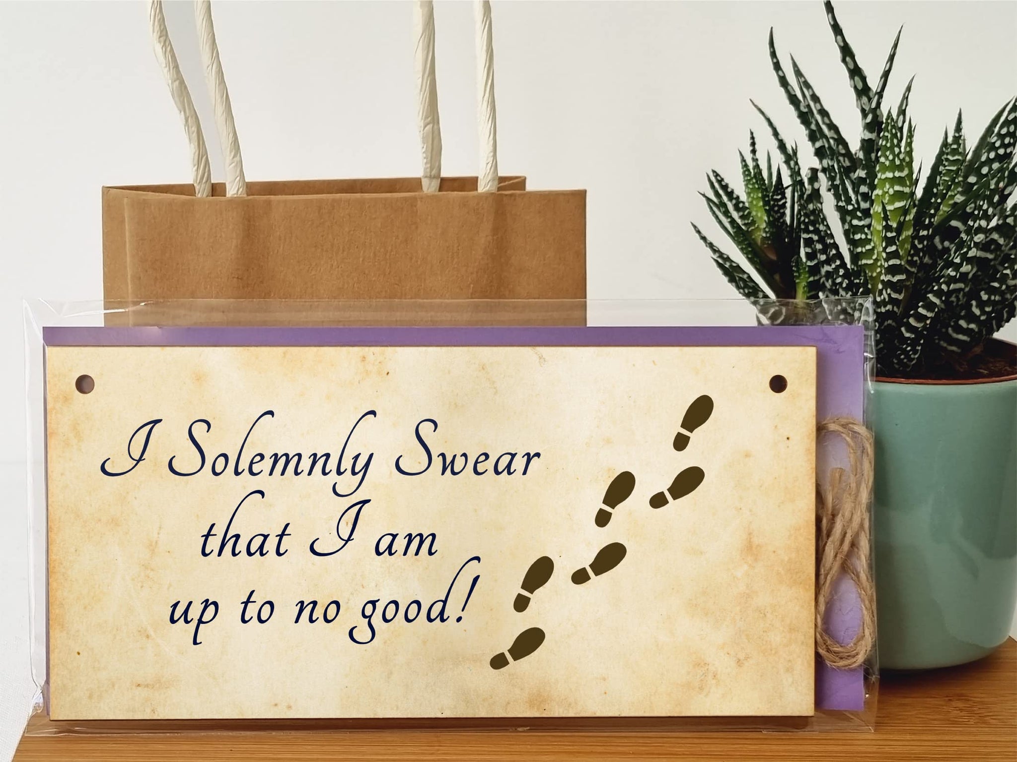 The Plum Penguin Handmade Wooden Hanging Wall Plaque I Solemnly Swear Up to No Good Fun Sign Wizards Fantasy Story