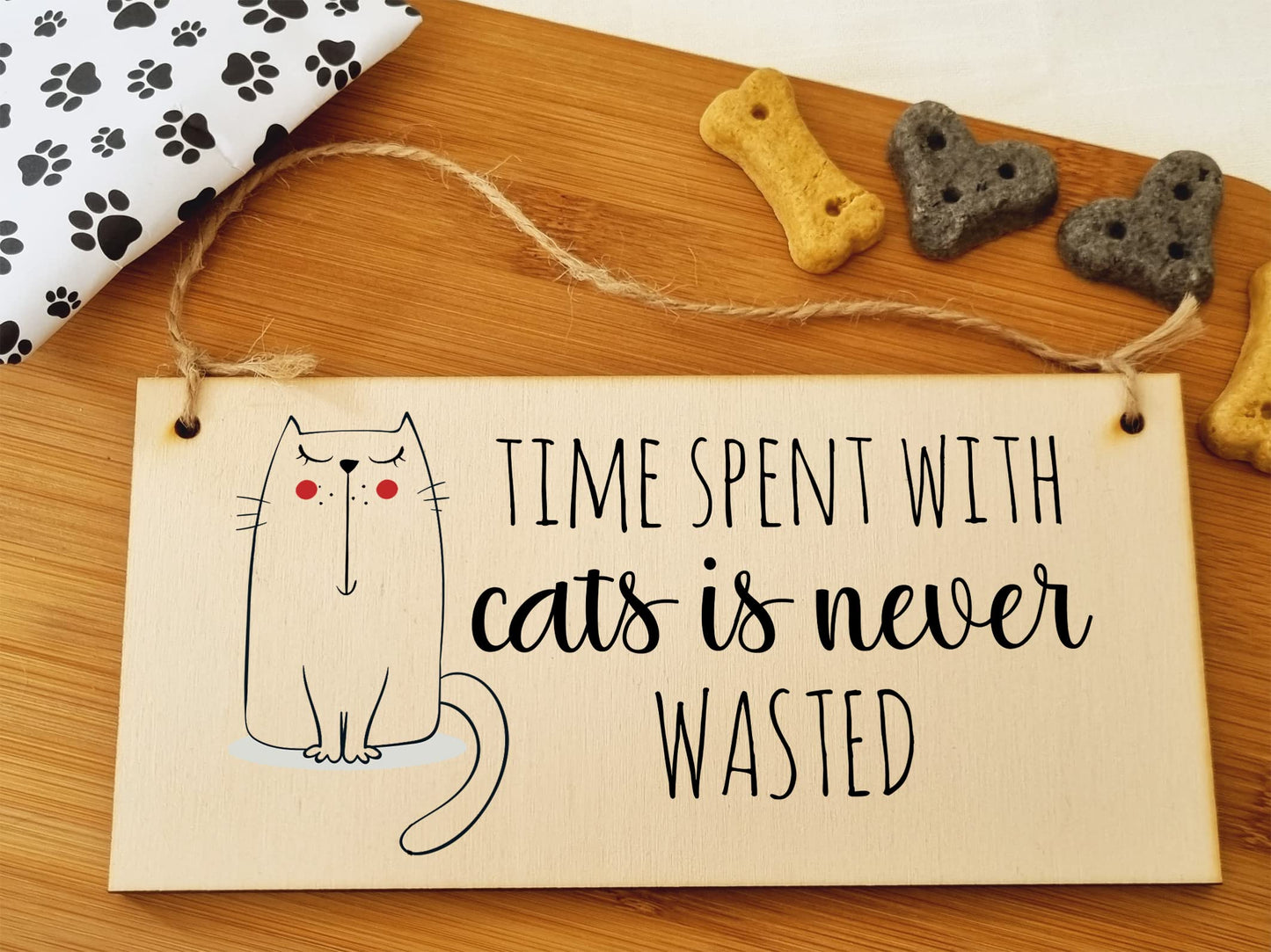 The Plum Penguin Handmade Wooden Hanging Wall Plaque Time With Cats Never Wasted Pet Lover Cat Mum Dad Sign