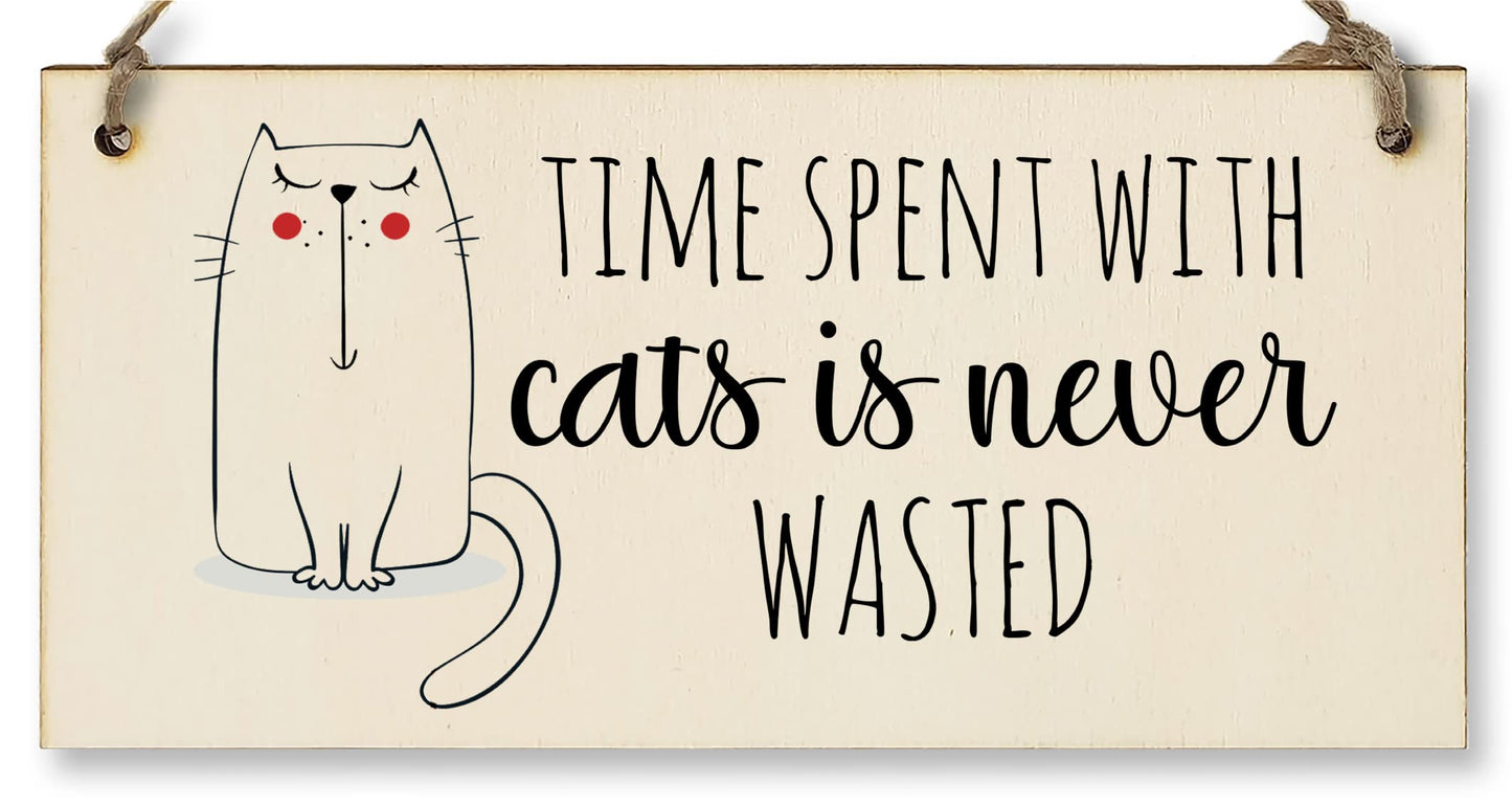 The Plum Penguin Handmade Wooden Hanging Wall Plaque Time With Cats Never Wasted Pet Lover Cat Mum Dad Sign