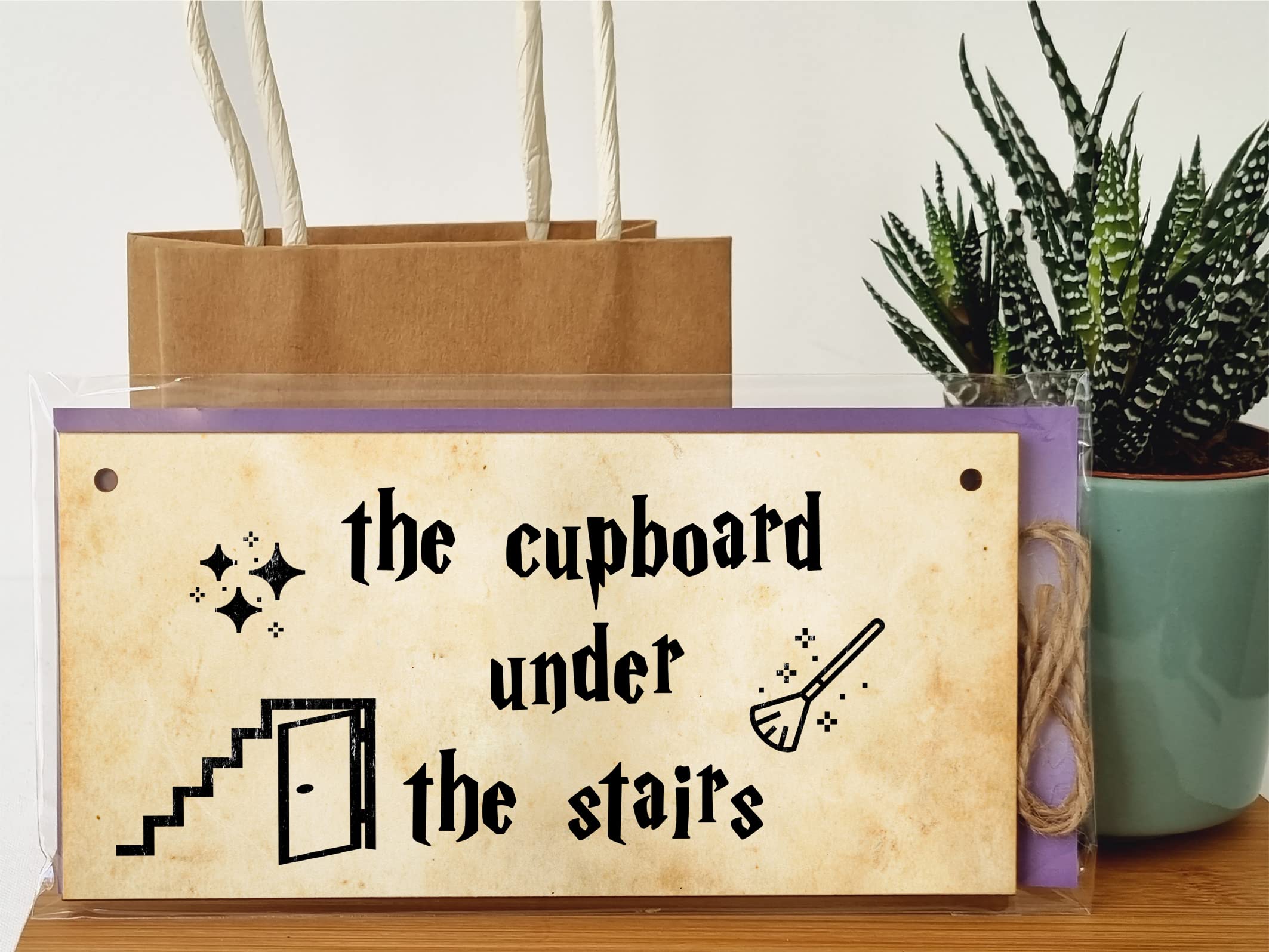 Handmade Wooden Hanging Wall Plaque the cupboard under the stairs Fun Sign Wizards Fantasy Story