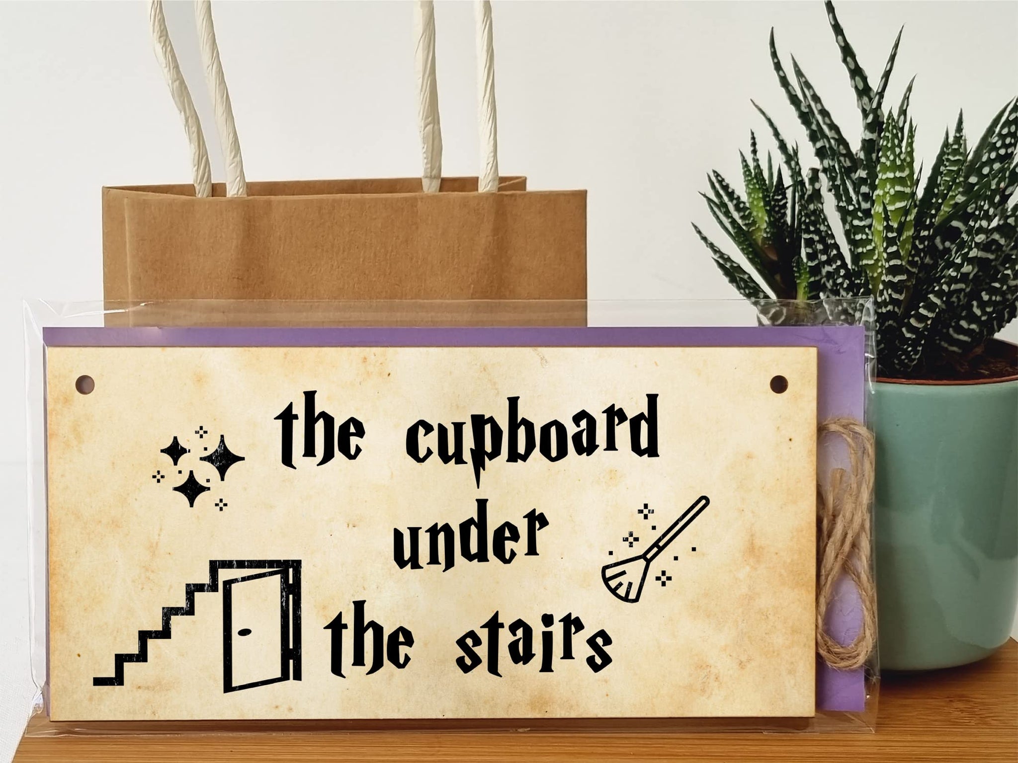 Handmade Wooden Hanging Wall Plaque the cupboard under the stairs Fun Sign Wizards Fantasy Story