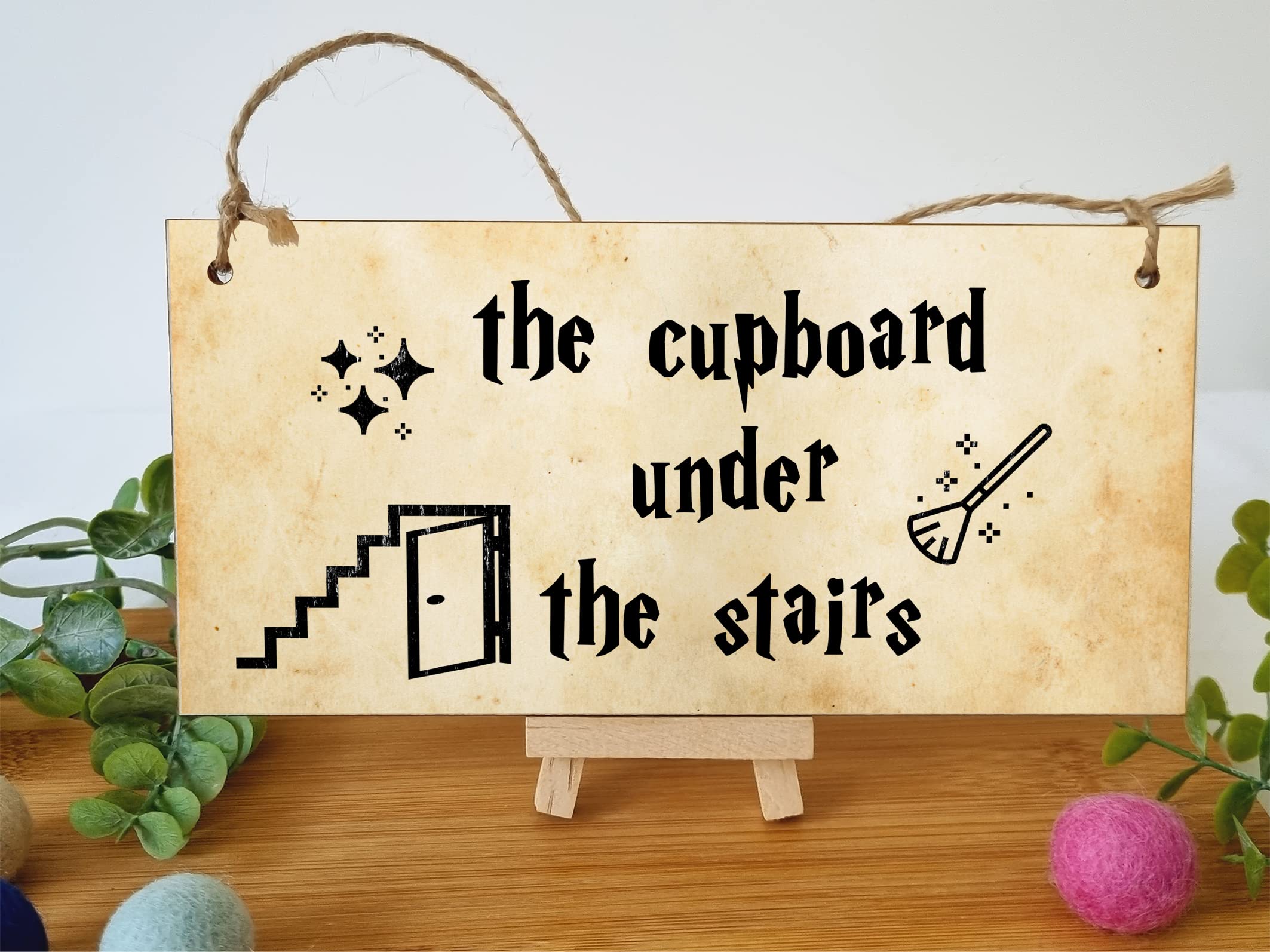 Handmade Wooden Hanging Wall Plaque the cupboard under the stairs Fun Sign Wizards Fantasy Story
