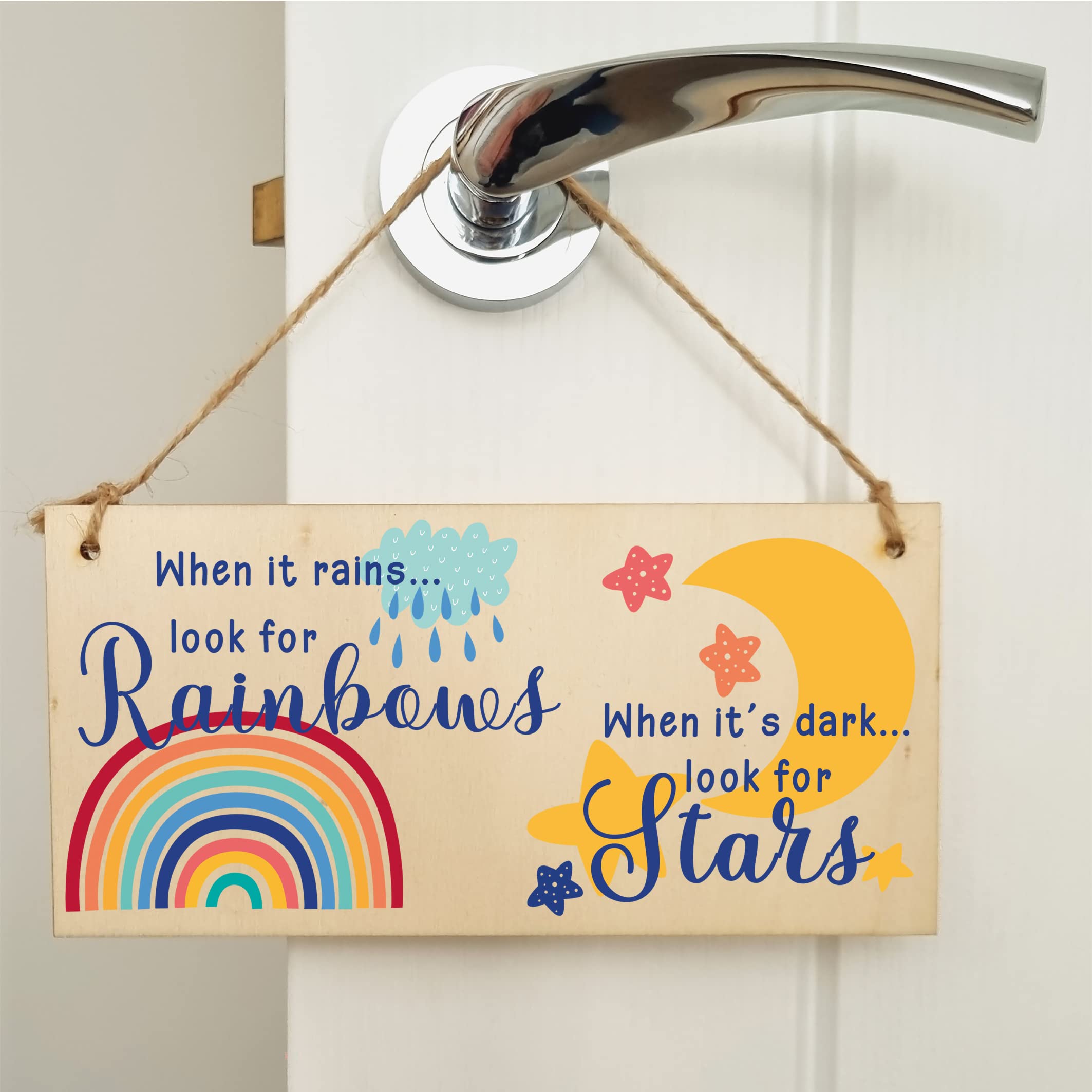 The Plum Penguin Handmade Wooden Hanging Wall Plaque When it rains look for rainbows dark look for stars Decorative Sign Friendship