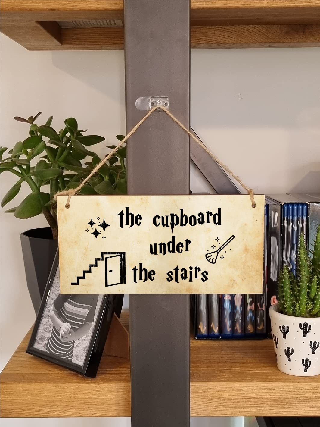 Handmade Wooden Hanging Wall Plaque the cupboard under the stairs Fun Sign Wizards Fantasy Story