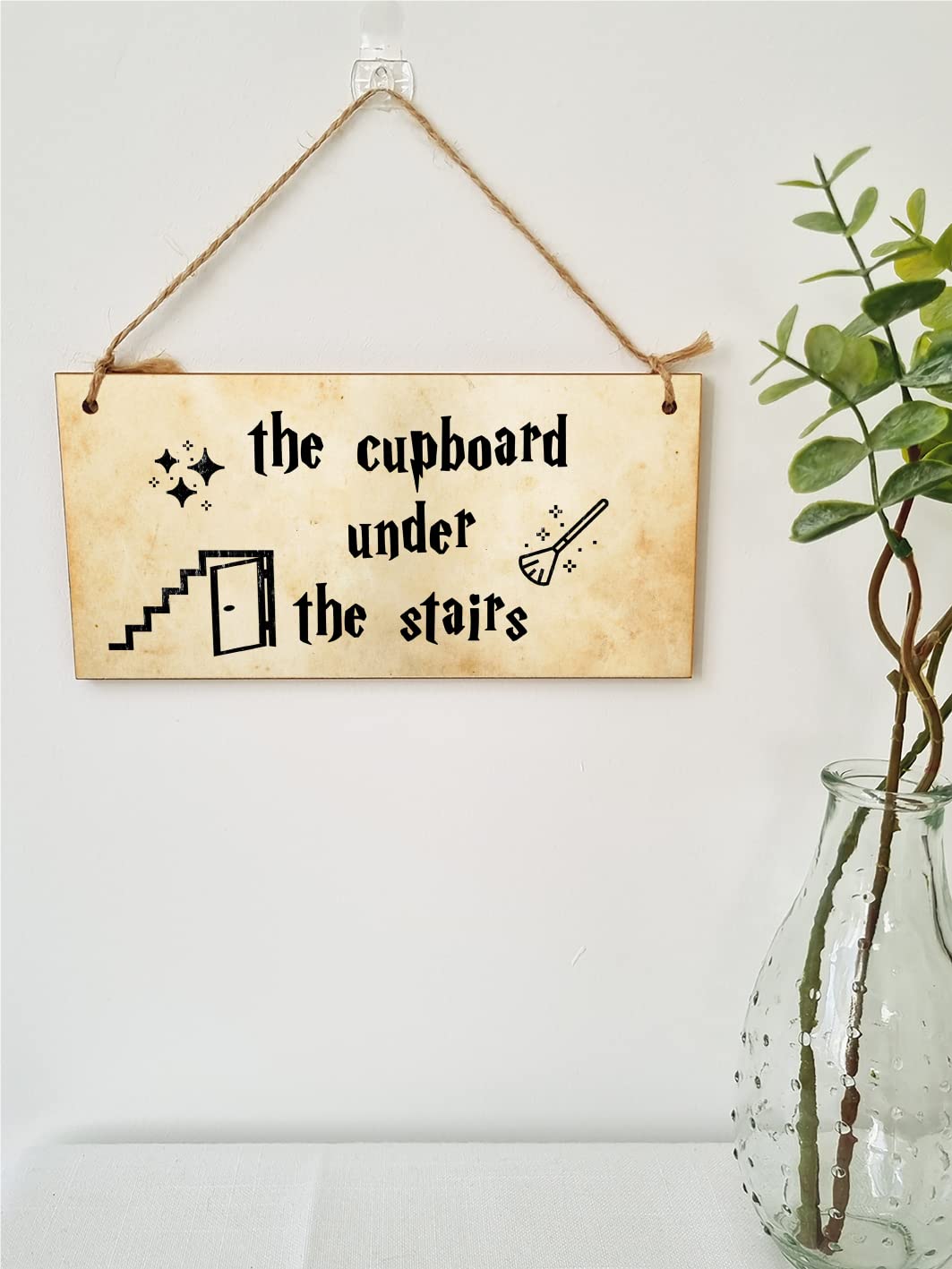 Handmade Wooden Hanging Wall Plaque the cupboard under the stairs Fun Sign Wizards Fantasy Story
