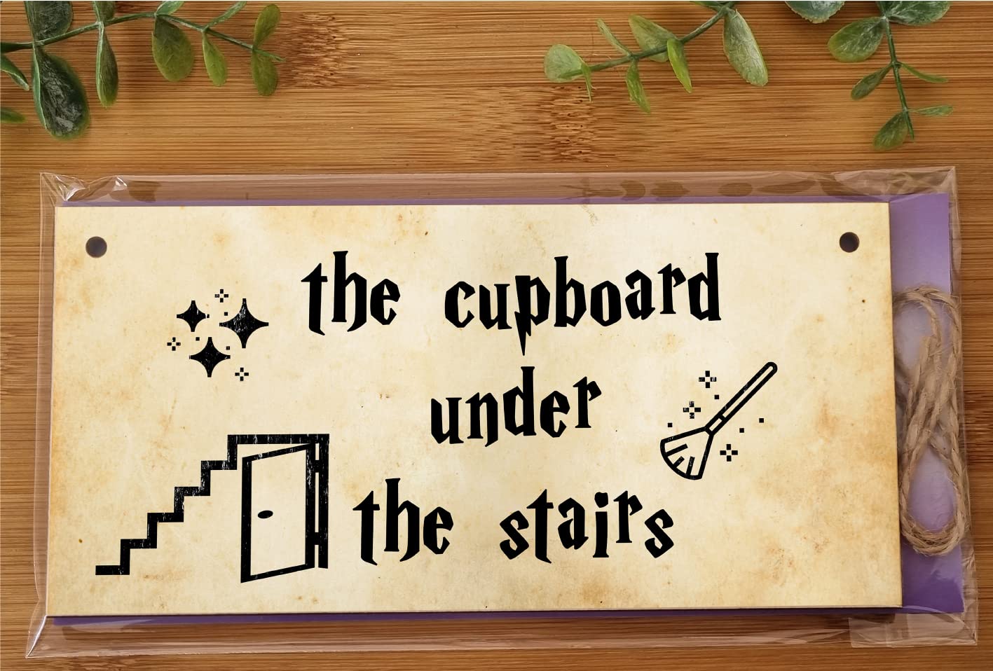 Handmade Wooden Hanging Wall Plaque the cupboard under the stairs Fun Sign Wizards Fantasy Story