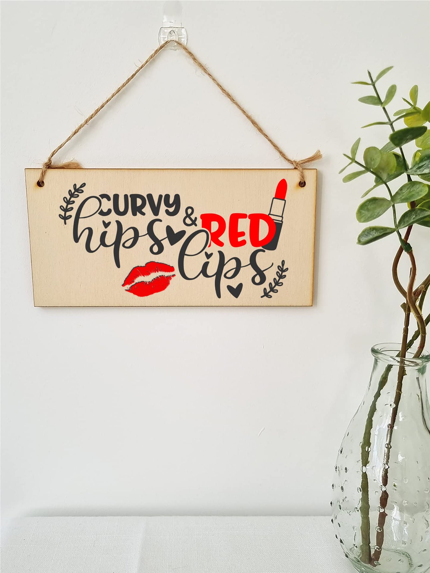 The Plum Penguin Handmade Wooden Hanging Wall Plaque Curvy Hips Red Lips Decorative Funny Friendship Gift Sassy Queen