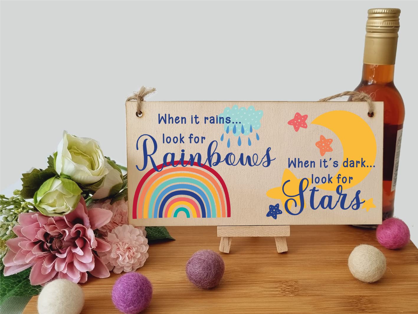 The Plum Penguin Handmade Wooden Hanging Wall Plaque When it rains look for rainbows dark look for stars Decorative Sign Friendship