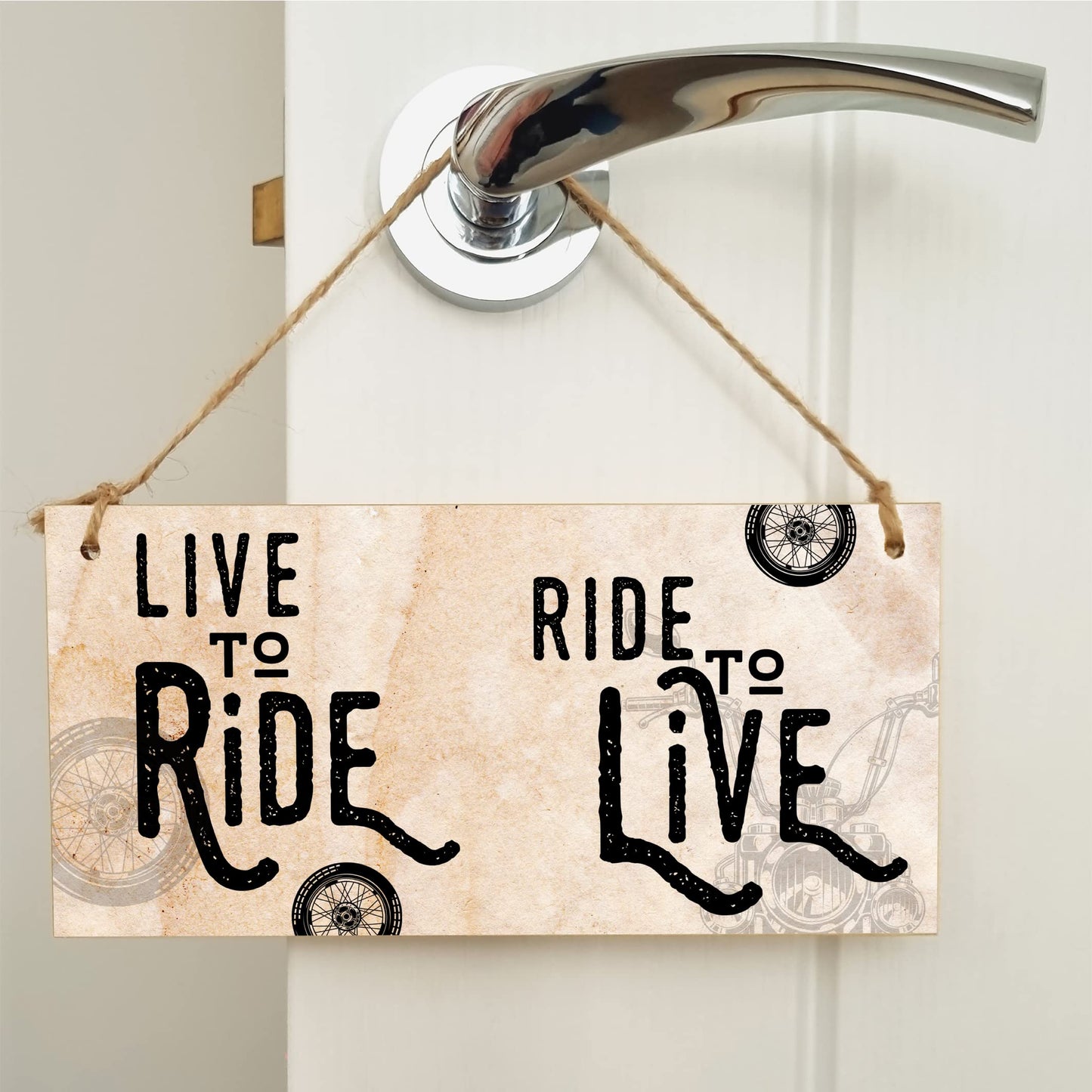 The Plum Penguin Handmade Wooden Hanging Wall Plaque Ride to Live Motorbike Enthusiast Bike Harley Decorative Sign Man Cave Garage