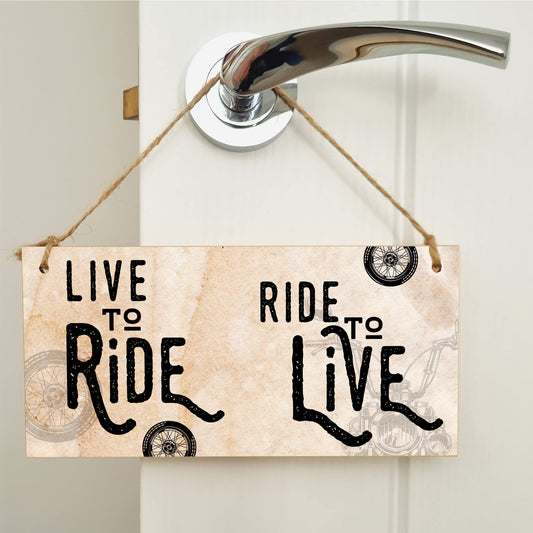 The Plum Penguin Handmade Wooden Hanging Wall Plaque Ride to Live Motorbike Enthusiast Bike Harley Decorative Sign Man Cave Garage