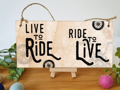 The Plum Penguin Handmade Wooden Hanging Wall Plaque Ride to Live Motorbike Enthusiast Bike Harley Decorative Sign Man Cave Garage