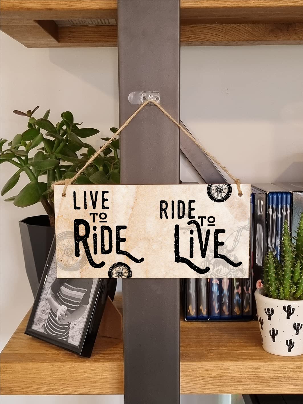 The Plum Penguin Handmade Wooden Hanging Wall Plaque Ride to Live Motorbike Enthusiast Bike Harley Decorative Sign Man Cave Garage