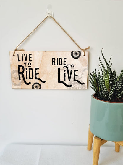 The Plum Penguin Handmade Wooden Hanging Wall Plaque Ride to Live Motorbike Enthusiast Bike Harley Decorative Sign Man Cave Garage