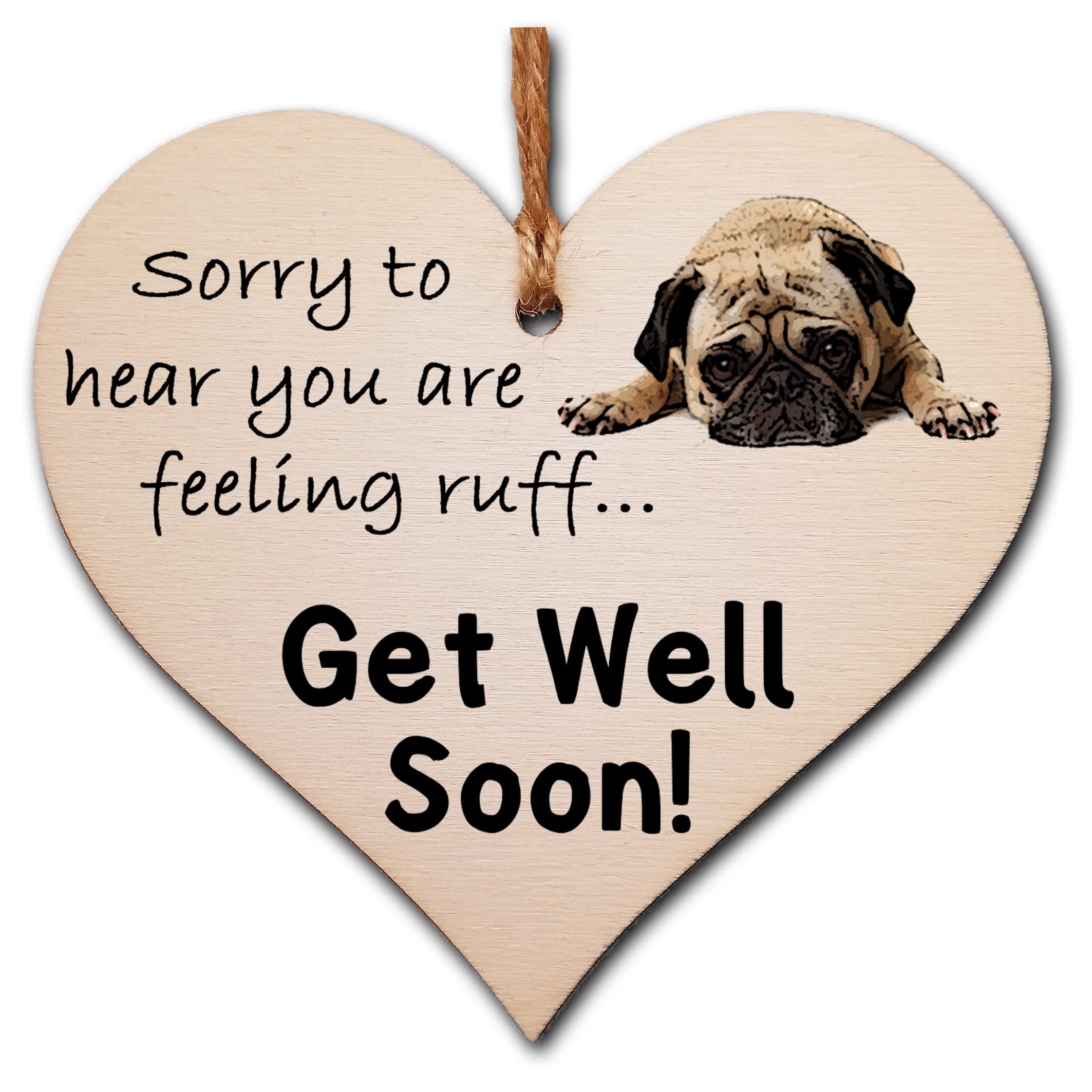 Handmade Wooden Hanging Heart Plaque Gift Get Well Soon Wishes
