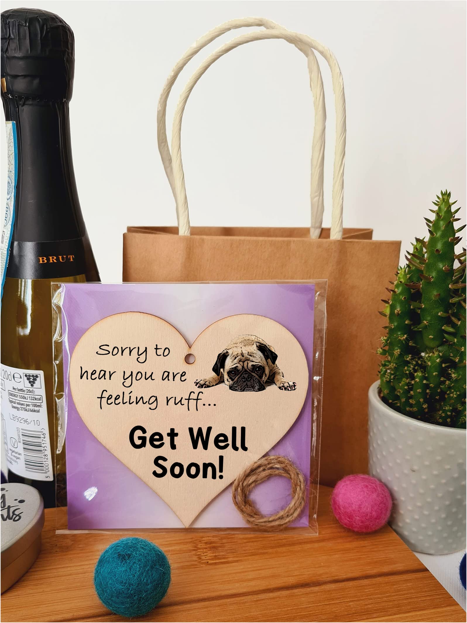 Handmade Wooden Hanging Heart Plaque Gift Get Well Soon Wishes