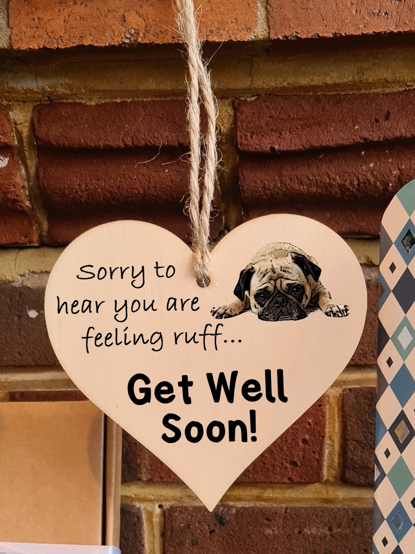 Handmade Wooden Hanging Heart Plaque Gift Get Well Soon Wishes
