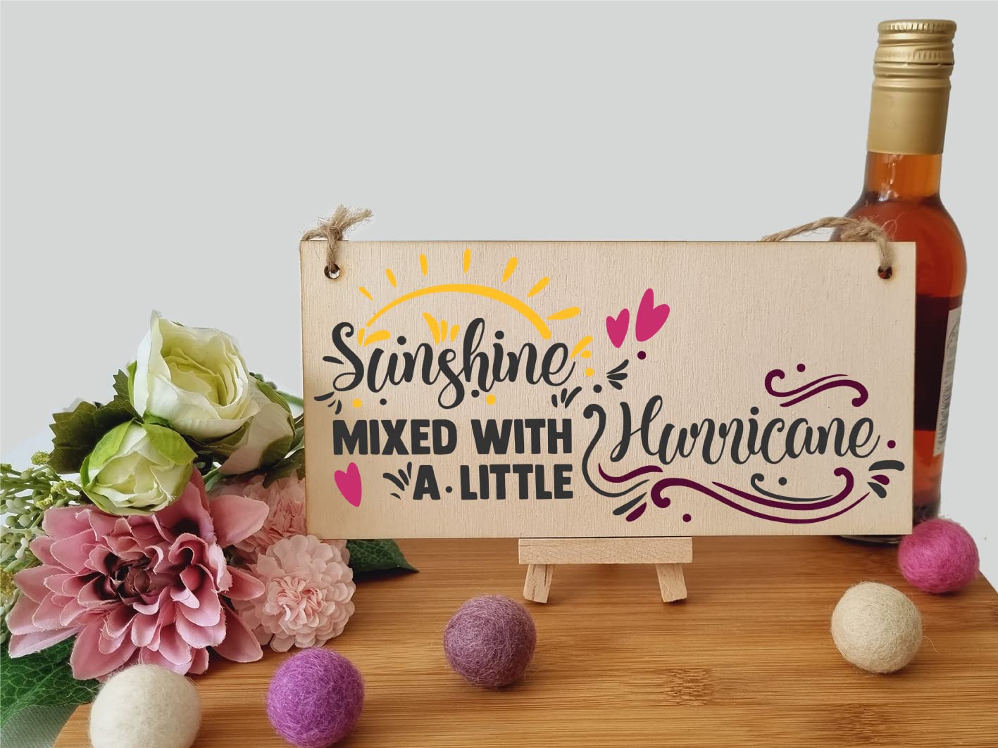 The Plum Penguin Handmade Wooden Hanging Wall Plaque Sunshine Mixed with a Little Hurricane Decorative Friendship Gift Sassy Queen