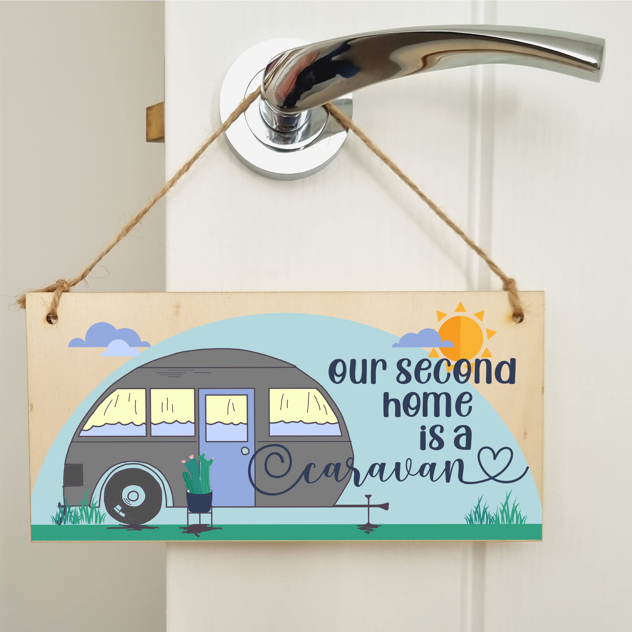 The Plum Penguin Handmade Wooden Hanging Wall Plaque Our Second Home is a Caravan Fun Camping Tent Campervan Adventure Sign