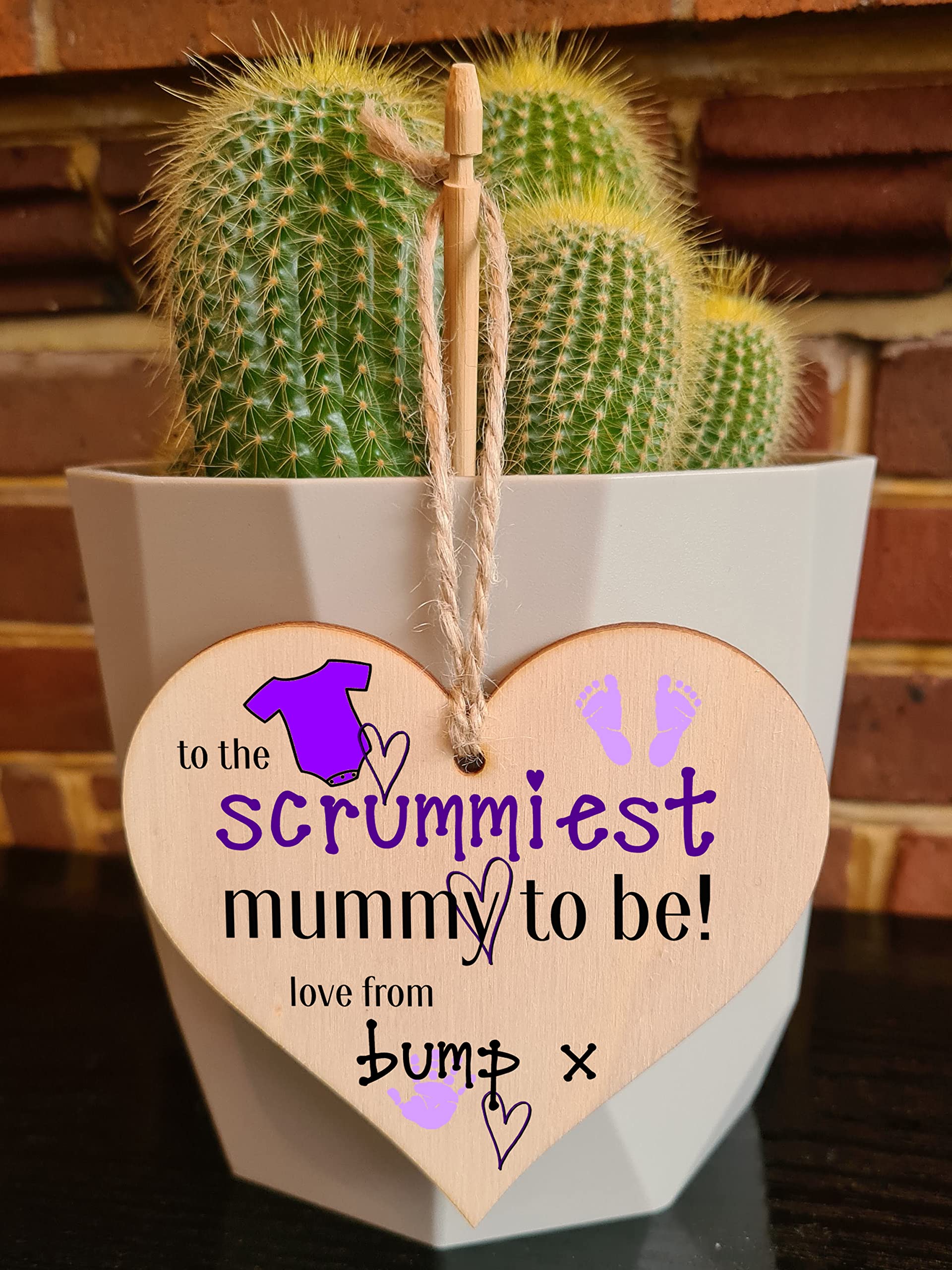 Handmade Wooden Hanging Heart Plaque perfect for mum to be pregnant special keepsake to the scrummiest mummy to be fun gift from bump expectant mums from baby card alternative