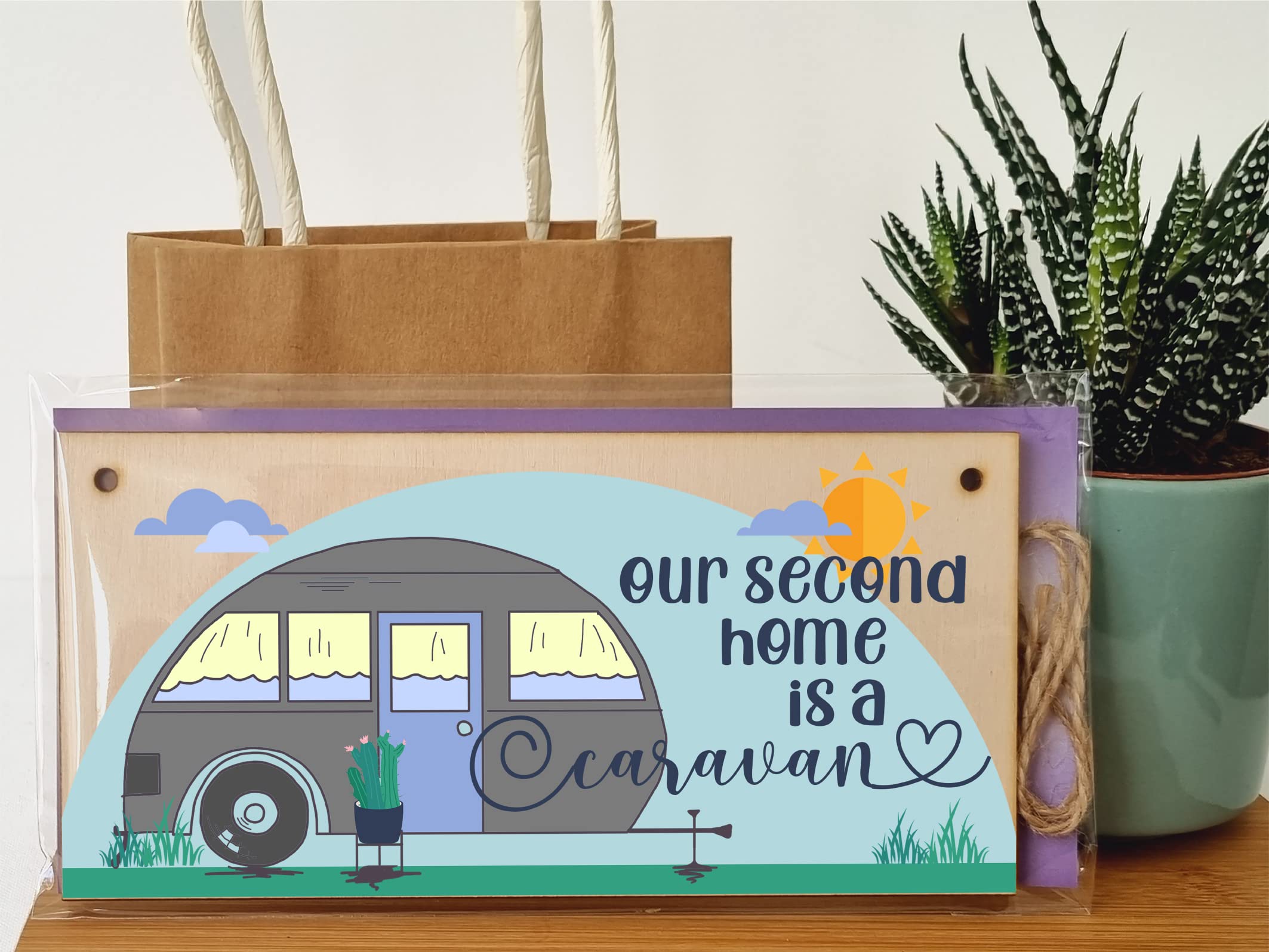 The Plum Penguin Handmade Wooden Hanging Wall Plaque Our Second Home is a Caravan Fun Camping Tent Campervan Adventure Sign