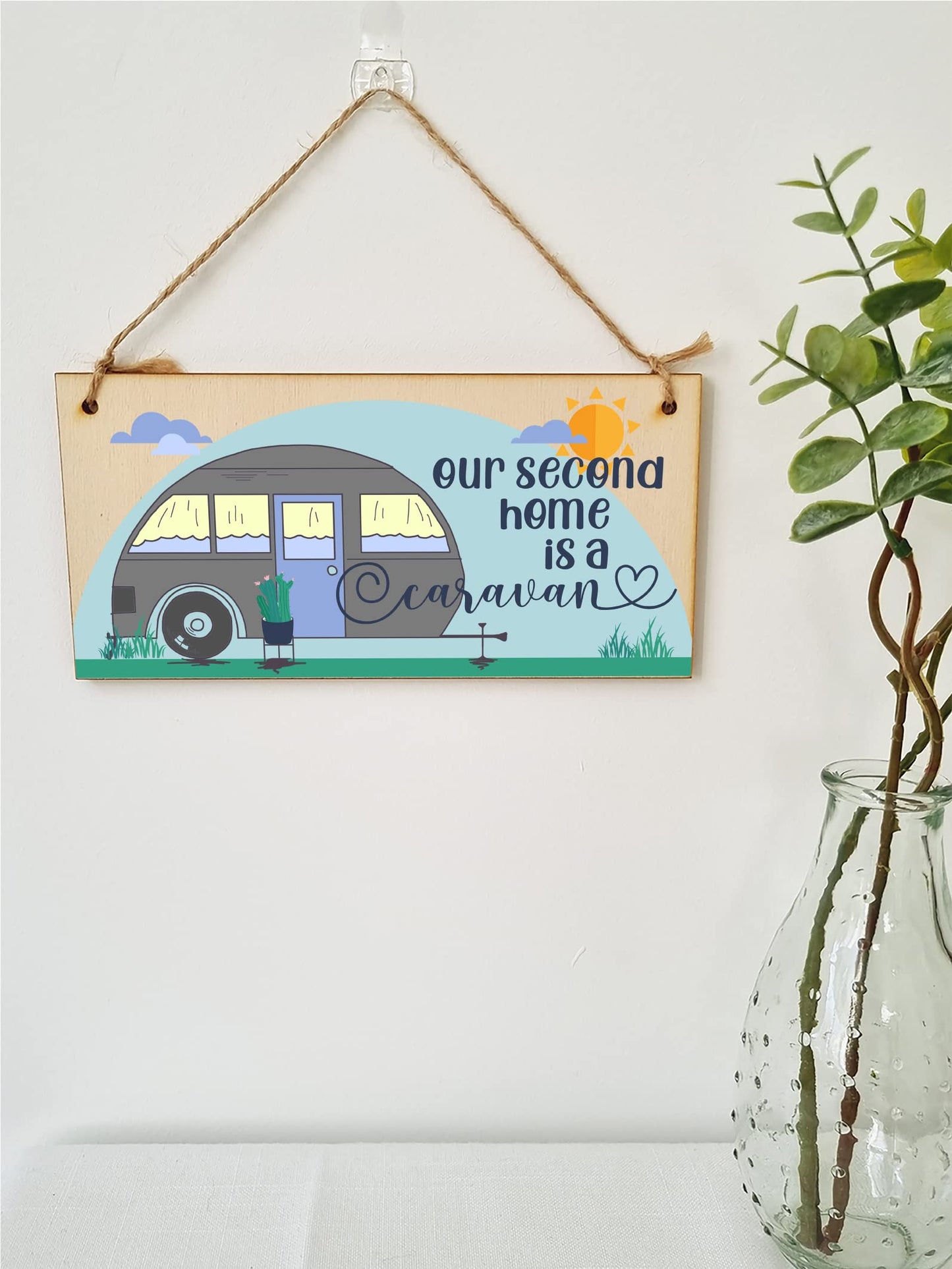 The Plum Penguin Handmade Wooden Hanging Wall Plaque Our Second Home is a Caravan Fun Camping Tent Campervan Adventure Sign