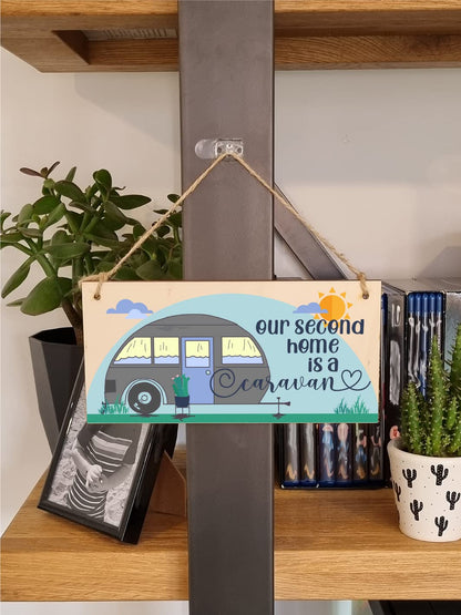 The Plum Penguin Handmade Wooden Hanging Wall Plaque Our Second Home is a Caravan Fun Camping Tent Campervan Adventure Sign
