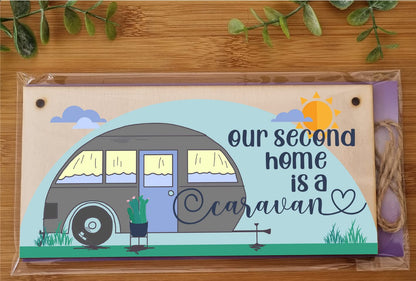 The Plum Penguin Handmade Wooden Hanging Wall Plaque Our Second Home is a Caravan Fun Camping Tent Campervan Adventure Sign