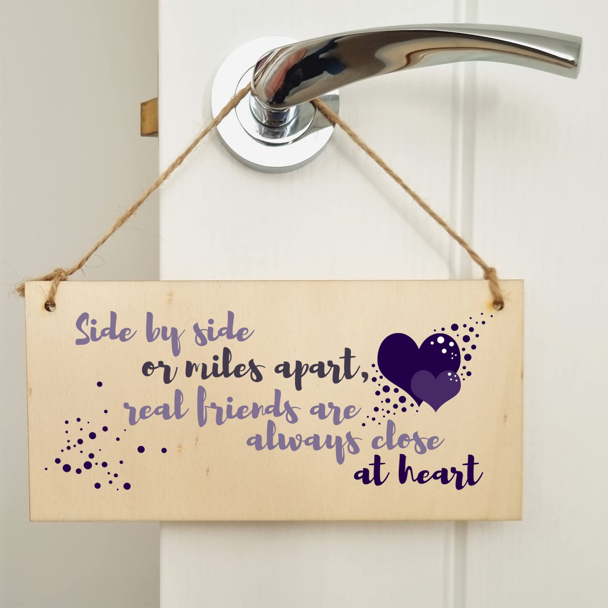 The Plum Penguin Handmade Wooden Hanging Wall Plaque Side by Side Miles Apart Friends Close at Heart Sentimental Friendship Gift