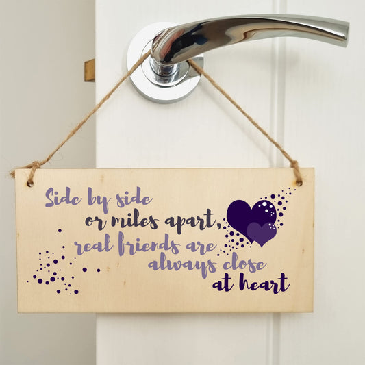 The Plum Penguin Handmade Wooden Hanging Wall Plaque Side by Side Miles Apart Friends Close at Heart Sentimental Friendship Gift