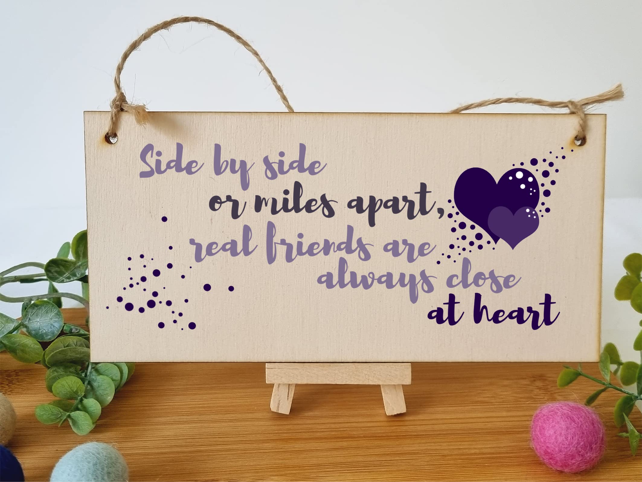 The Plum Penguin Handmade Wooden Hanging Wall Plaque Side by Side Miles Apart Friends Close at Heart Sentimental Friendship Gift