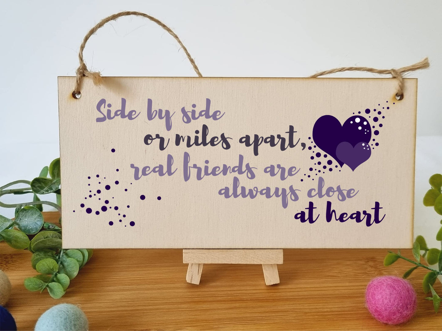 The Plum Penguin Handmade Wooden Hanging Wall Plaque Side by Side Miles Apart Friends Close at Heart Sentimental Friendship Gift