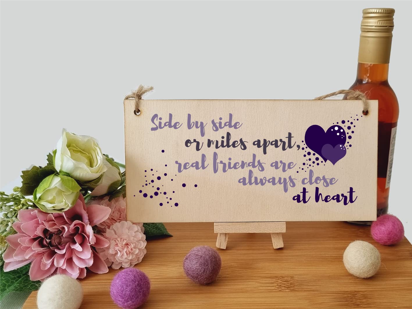 The Plum Penguin Handmade Wooden Hanging Wall Plaque Side by Side Miles Apart Friends Close at Heart Sentimental Friendship Gift