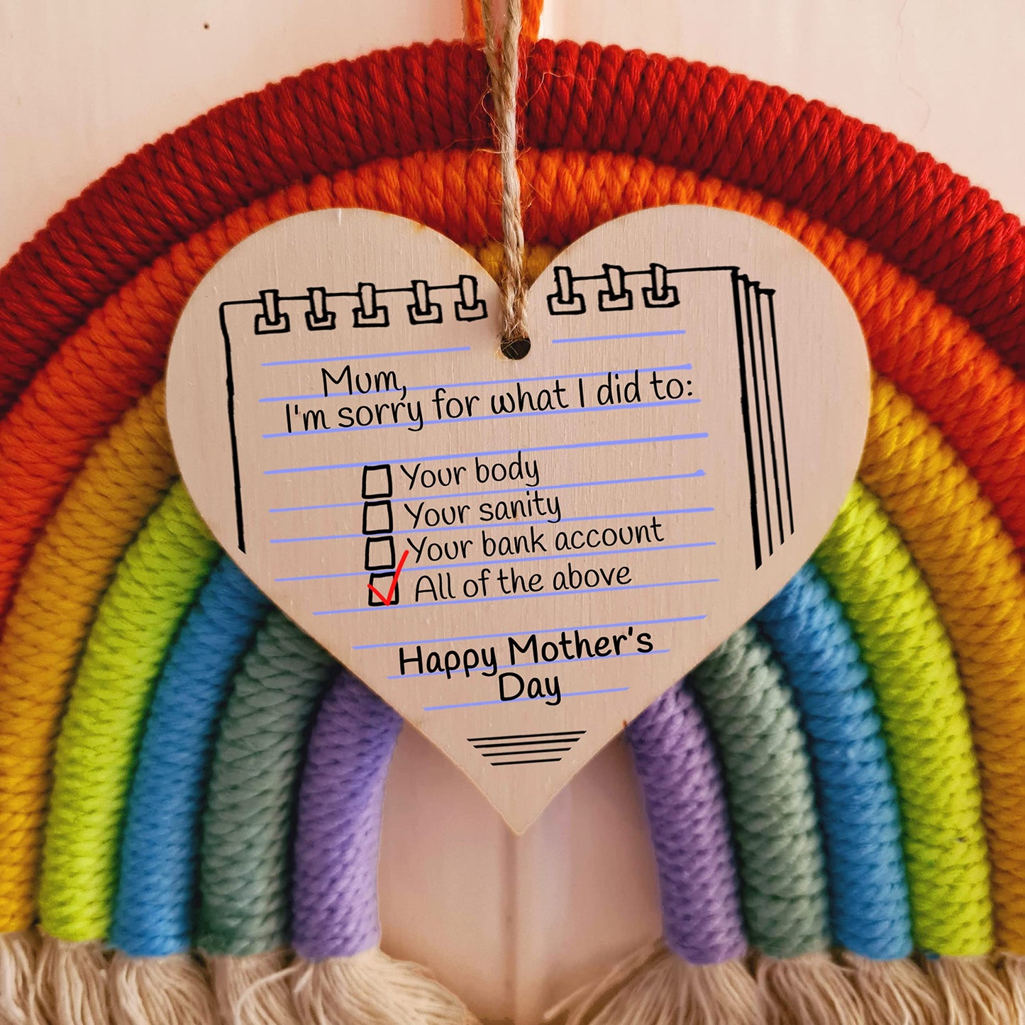 The Plum Penguin Handmade Wooden Hanging Heart Plaque Mum I'm Sorry for what I did to your body bank account novelty funny keepsake from daughter son kids wall hanger card alternative