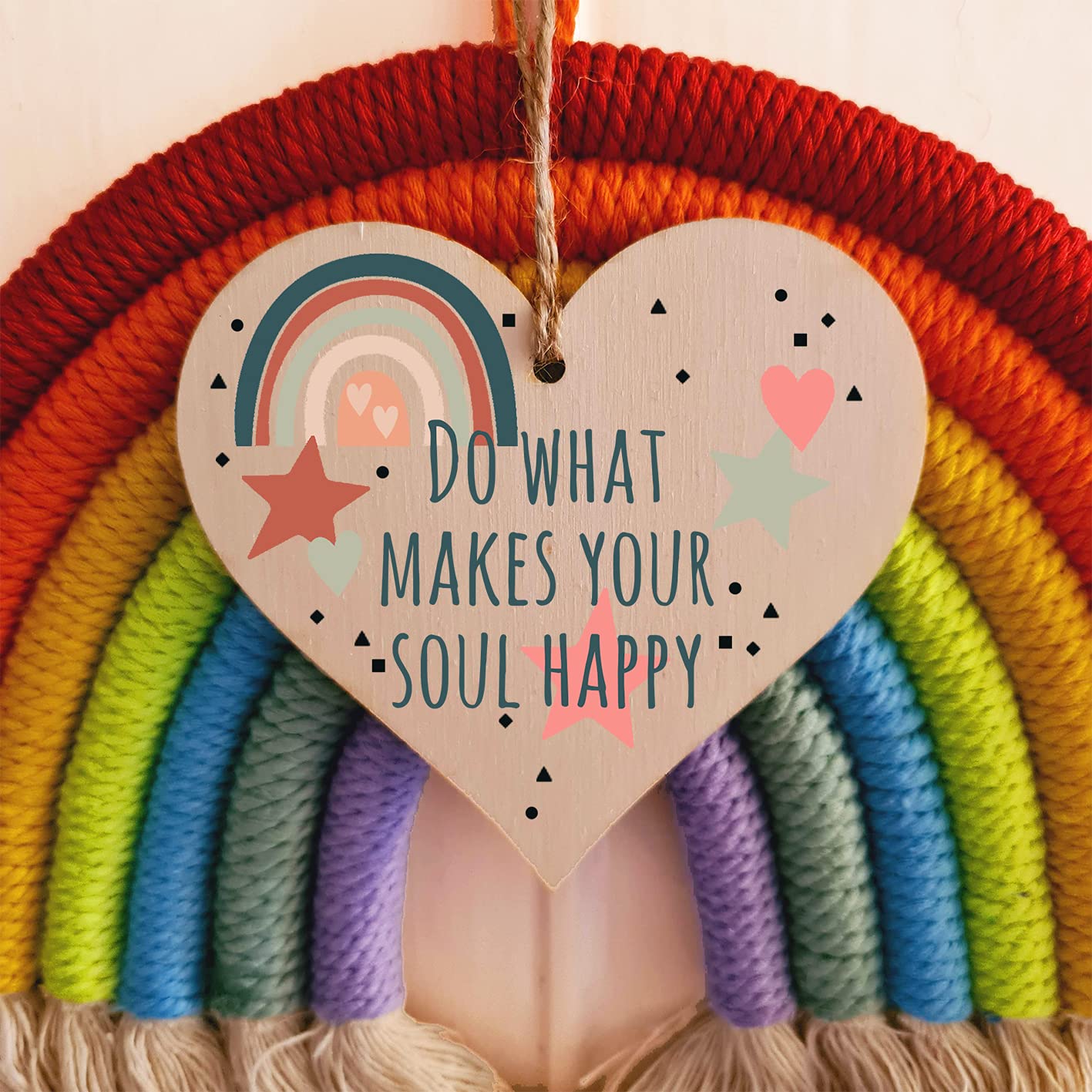 The Plum Penguin Handmade Wooden Hanging Heart Plaque Gift Make Your Soul Happy Inspirational Wall hanger Motivational Friendship Card Alternative