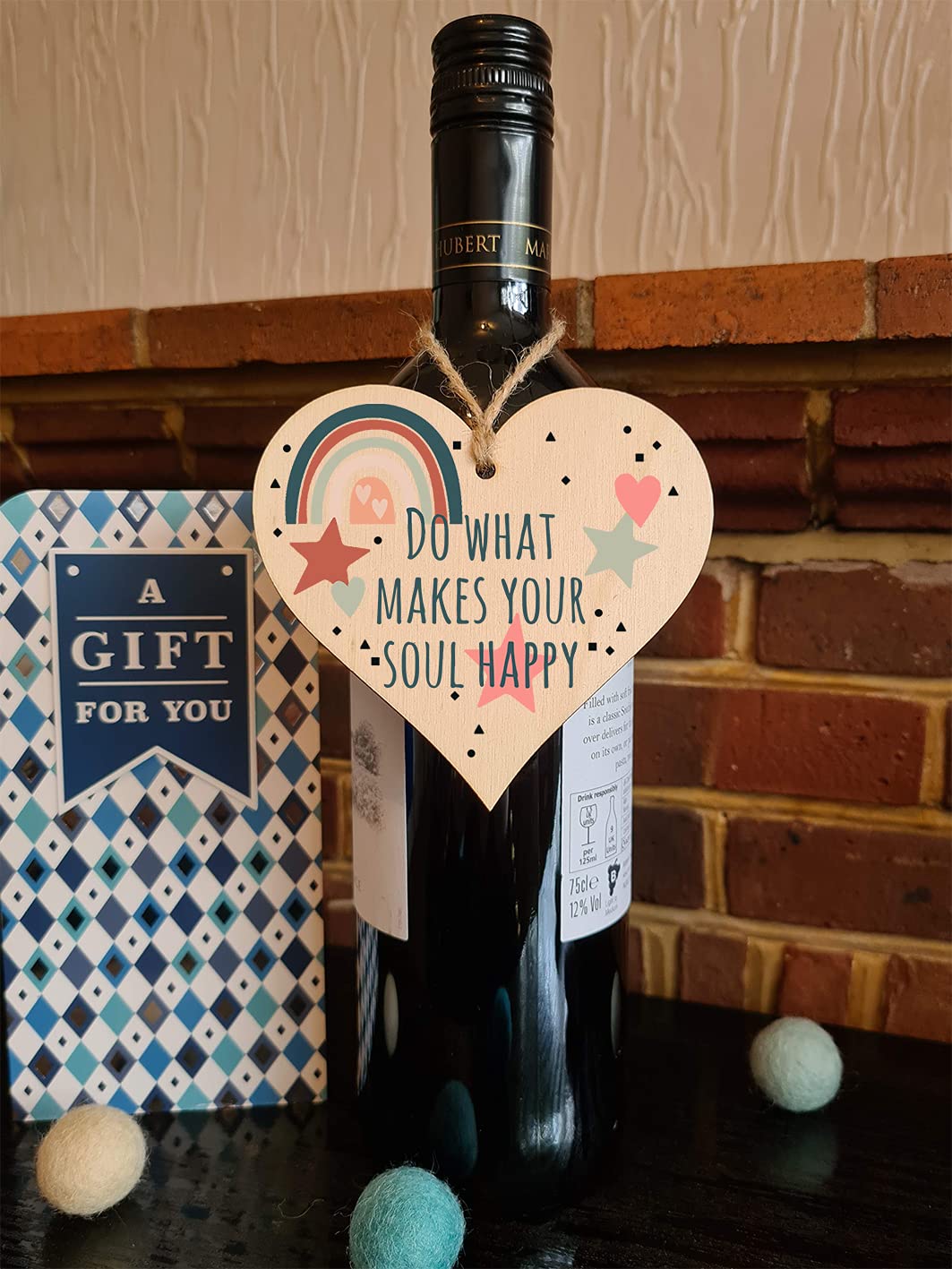 The Plum Penguin Handmade Wooden Hanging Heart Plaque Gift Make Your Soul Happy Inspirational Wall hanger Motivational Friendship Card Alternative