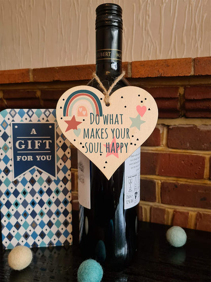 The Plum Penguin Handmade Wooden Hanging Heart Plaque Gift Make Your Soul Happy Inspirational Wall hanger Motivational Friendship Card Alternative