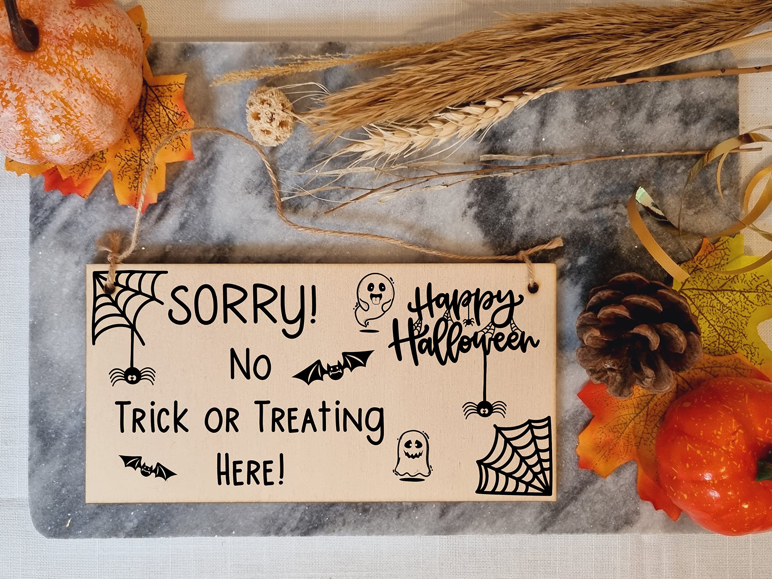 No Trick Or Treating Here Sorry Happy Halloween Do Not Disturb Sign Handmade Wooden Hanging Wall Plaque Gift Hallway Home Décor
