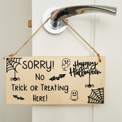 No Trick Or Treating Here Sorry Happy Halloween Do Not Disturb Sign Handmade Wooden Hanging Wall Plaque Gift Hallway Home Décor