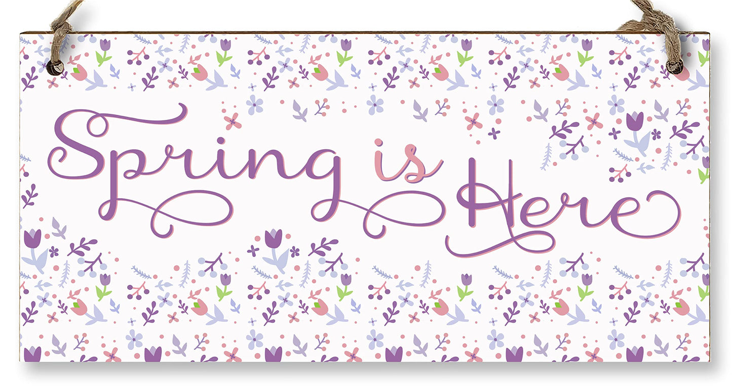 The Plum Penguin Handmade Wooden Hanging Wall Plaque Spring is Here Cute Fun Easter Sign Springtime Garden Kitchen Decoration