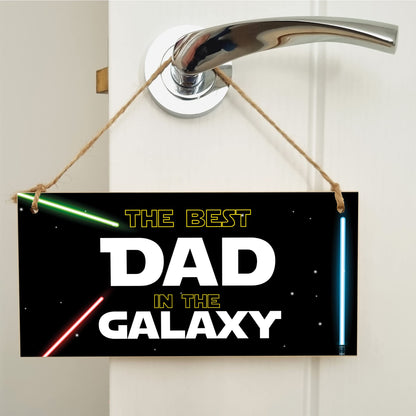 Handmade Wooden Hanging Wall Plaque Best Dad in the Galaxy Star Wars Novelty Sign Man Cave Office