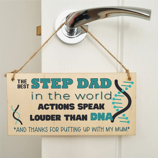 The Plum Penguin Handmade Wooden Hanging Wall Plaque Step Dad More than DNA Funny Novelty Sign Man Cave Office