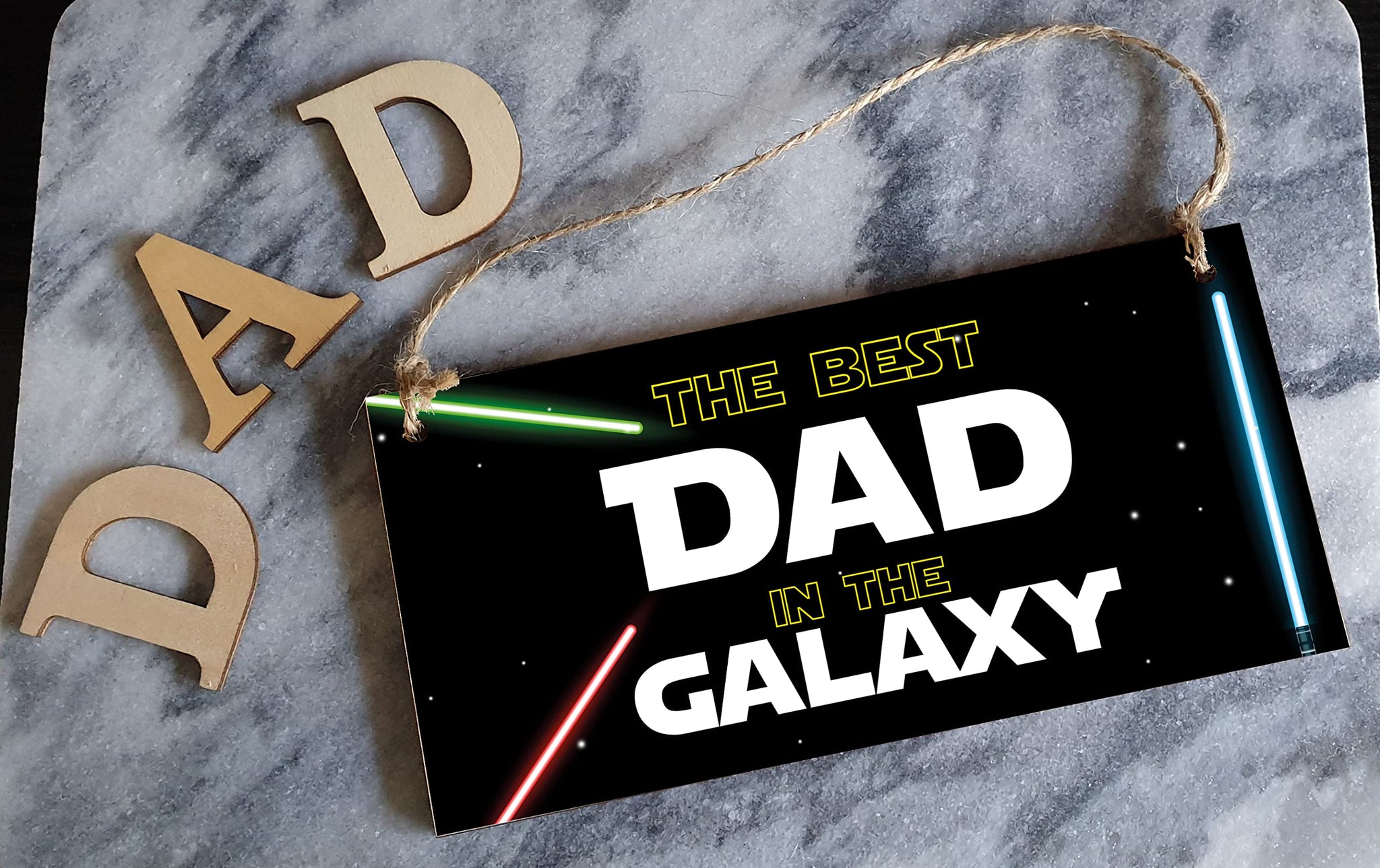 Handmade Wooden Hanging Wall Plaque Best Dad in the Galaxy Star Wars Novelty Sign Man Cave Office
